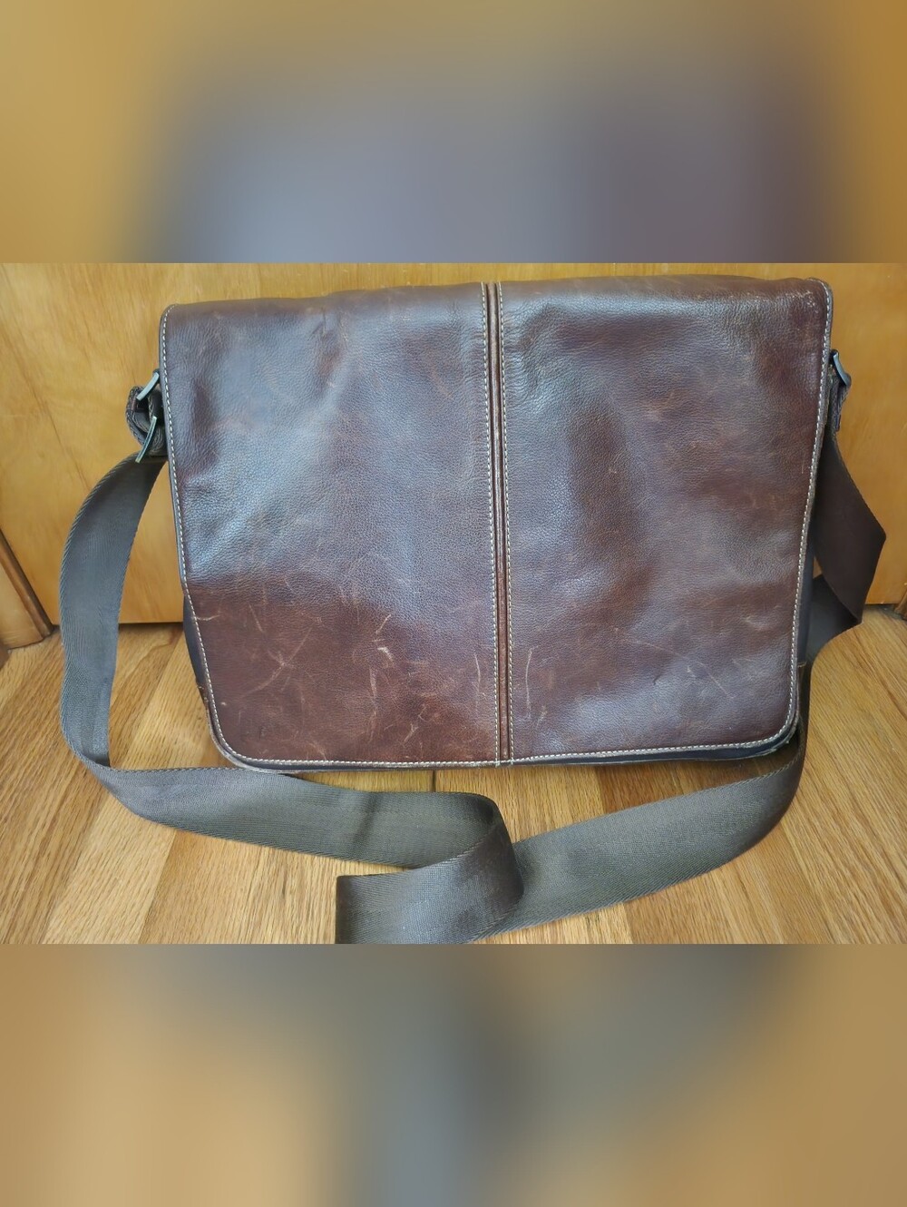 Boconi Brown Leather Messenger Bag - Picture 5 of 12